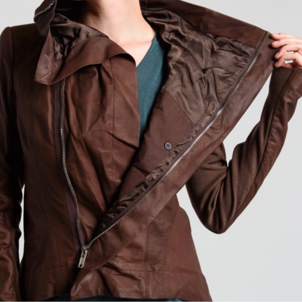 Rick Owens knit and leather bikers jacket blood 🩸 red 42/S - Picture 15 of 16